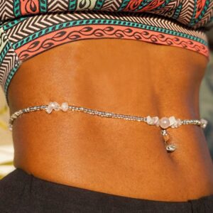 Urieo African Elastic Waist Beads Chain Pink Stretchy Belly Bead Layered Beaded Bikini Beach Party Waist Chains Body Jewelry for Women