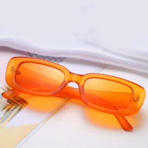 IKANOO Retro Rectangle Sunglasses for Women Men Small Square Frame Trendy Y2K 90’s Black Sunglasses (Orange)