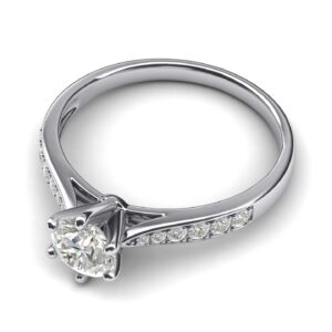 14k white gold 1.0 CT Classic 6-Prong Genuine Moissanite Engagement Ring Graduated Side Stones Promise Bridal Ring (8)