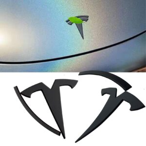 yhcdsea metal logo badge replacement sticker fit for tesla model y emblem replace stickers accessories (matt black)