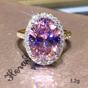 Cutesmile 18k Gold Filled Shiny Oval Cut Pink CZ Crystal Ring Band (8)