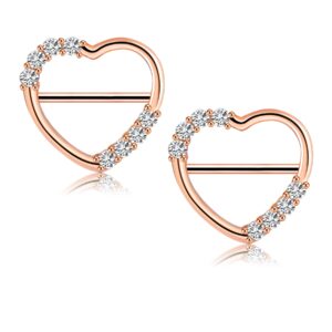 Melighting Heart Nipple Rings 14G Dainty Nipple Clicker Shiny Clear CZ Nipple Piercing Jewelry 316L Surgical Steel Nipple Piercing Barbell for Women