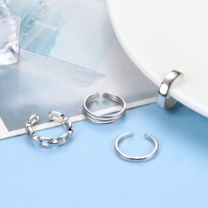 ORAZIO 925 Sterling Silver Toe Rings For Women Adjustable Triple Band Toe Ring Set Cute Toe Rings Jewelry