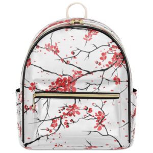 japan cherry blossoms mini backpack purse for women, cherry blossoms flowers leather small backpack casual travel daypacks shoulder bag for girls teen