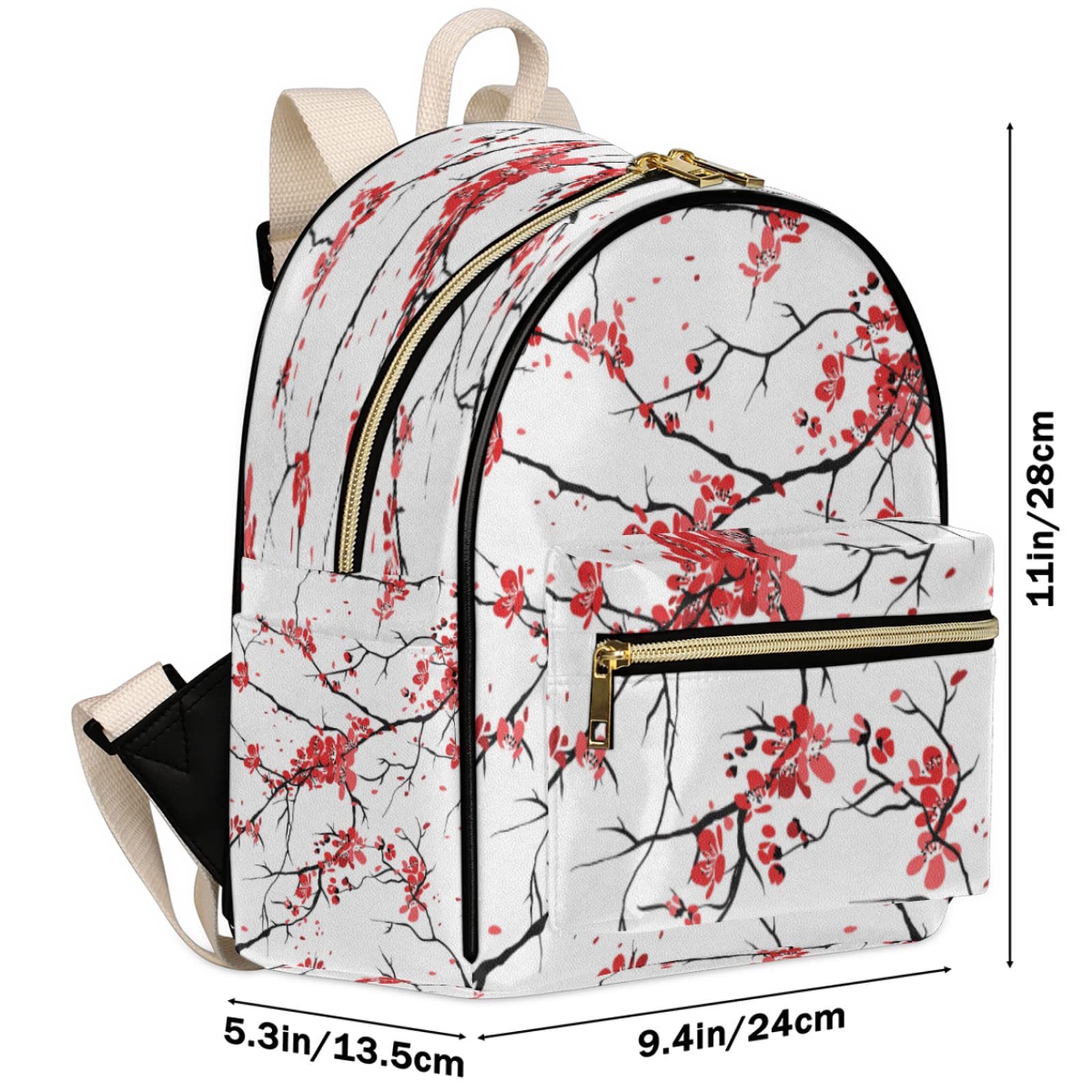 Japan Cherry Blossoms Mini Backpack Purse for Women, Cherry Blossoms Flowers Leather Small Backpack Casual Travel Daypacks Shoulder Bag for Girls Teen