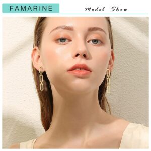 FAMARINE Gold Chain Drop Earrings for Women, 14K Real Gold Plated, 52mm Length, 7.5mm Width, Lightweight and Durable