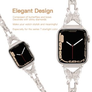 wipalor Butterfly Band for Apple Watch Bands 45mm 44mm 42mm 49mm for Women, Metal Dressy iWatch Bands Womens, Designer Woman Cute Strap for Apple Watch Band Series 9 SE 8 7 6 5 4 3 Ultra 2 1-Starlight