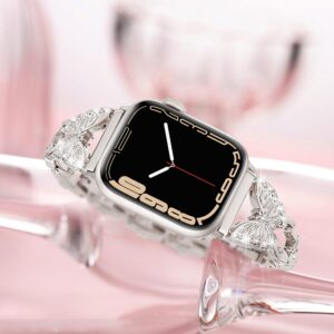 wipalor Butterfly Band for Apple Watch Bands 45mm 44mm 42mm 49mm for Women, Metal Dressy iWatch Bands Womens, Designer Woman Cute Strap for Apple Watch Band Series 9 SE 8 7 6 5 4 3 Ultra 2 1-Starlight