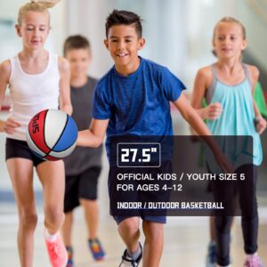 KUYOTQ Kids Youth Size 5 (27.5") Basketball Premium Rubber Outdoor Basketball Youth Basketball Indoor Outdoor for Boys Teen Game Sports Basketball Ball Gift (Deflated,Red White Blue)