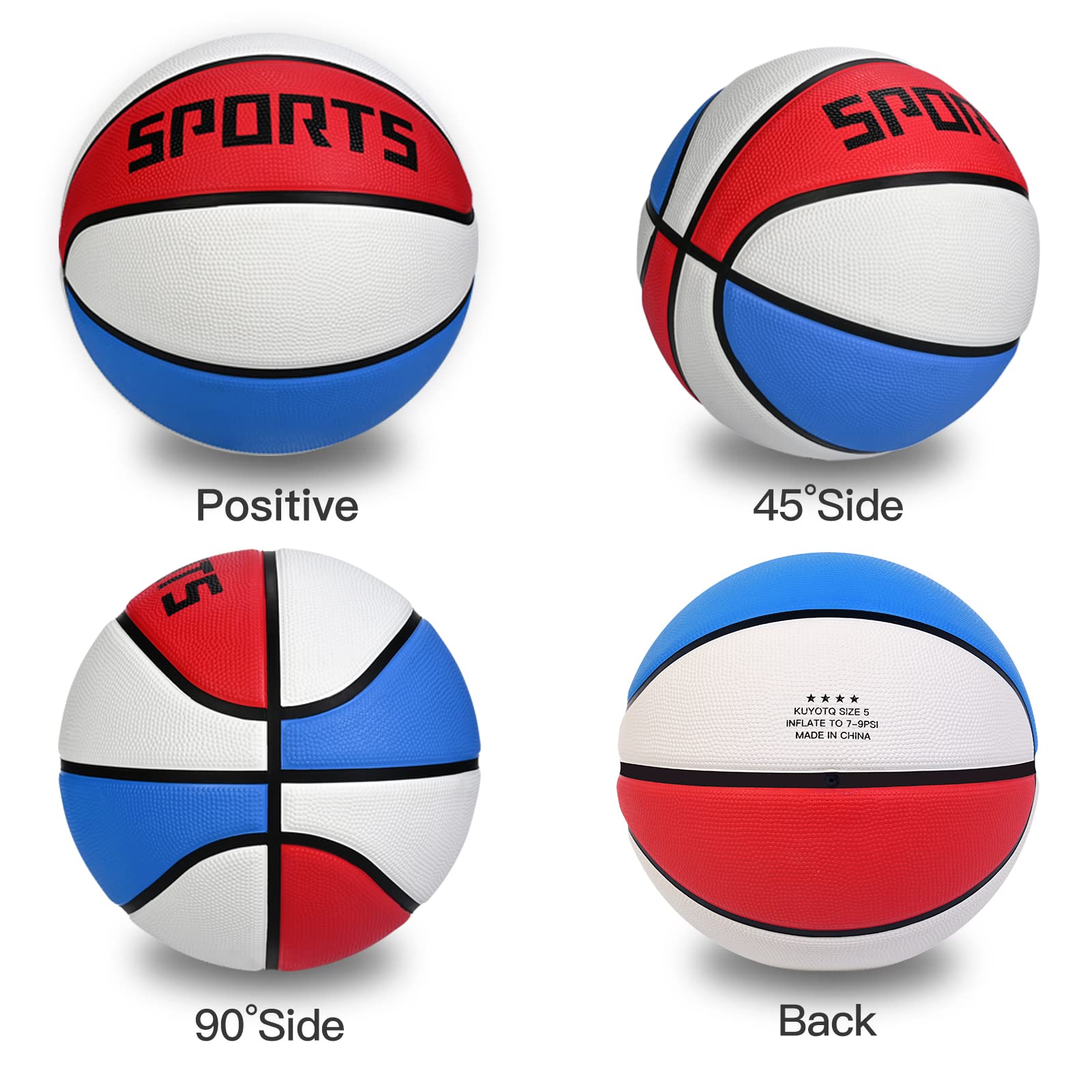 KUYOTQ Kids Youth Size 5 (27.5") Basketball Premium Rubber Outdoor Basketball Youth Basketball Indoor Outdoor for Boys Teen Game Sports Basketball Ball Gift (Deflated,Red White Blue)