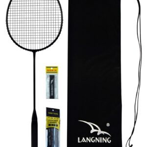 LANGNING Ultralight Badminton Racket Set, 9U 62gram Tension Full Carbon Fiber Black Badminton Racquet(Air9U Plus) (62)