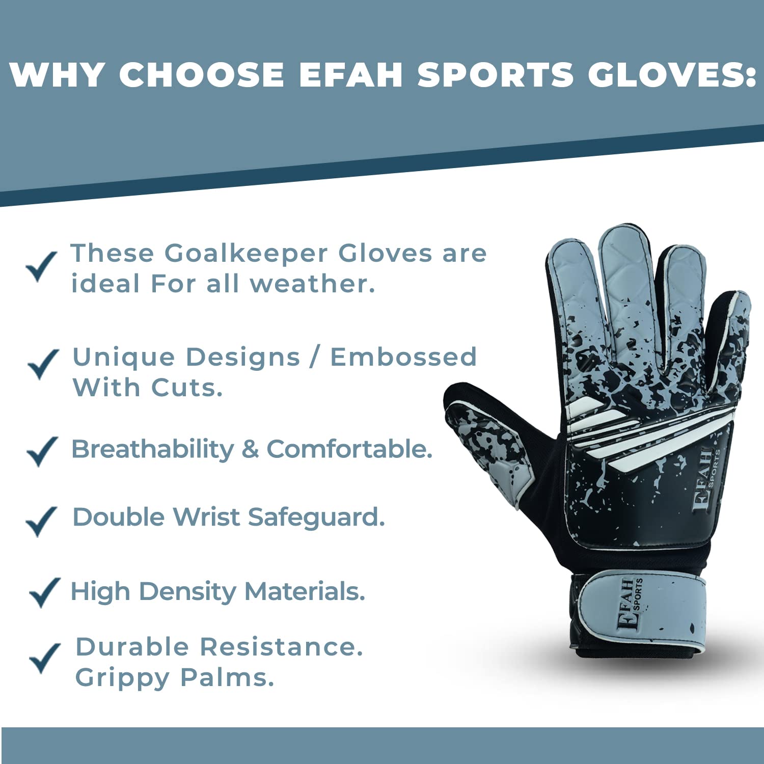 EFAH SPORTS Soccer Goalkeeper Gloves for Kids Boys Children Youth Football Goalie Gloves with Super Grip Protection Palms (Size 5 Suitable for 9 to 12 Years Old, Black Grey)