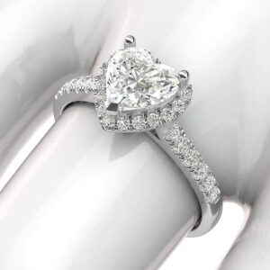 14k White Gold Heart-shaped Genuine Moissanite Halo Engagement Ring with Side Stones Promise Bridal Ring (8)