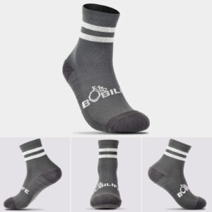 BOBILIFE Cycling Biking Socks 2 Pairs, Ergonomic Moisture Wicking Breathable Cushion Shock Absorption Quarter Crew Riding Socks, Men & Women