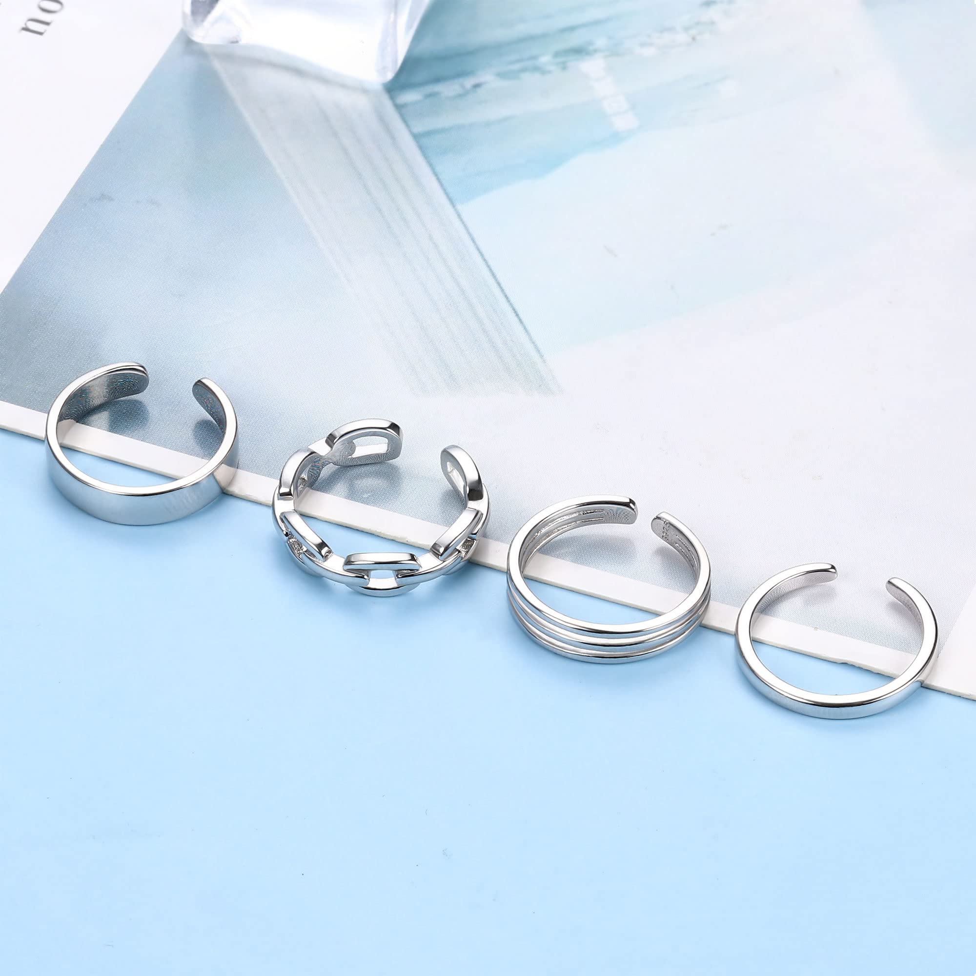 ORAZIO 925 Sterling Silver Toe Rings For Women Adjustable Triple Band Toe Ring Set Cute Toe Rings Jewelry