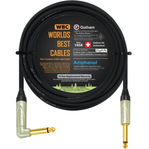 18 foot - gotham gac-1 ultra pro (black) - premium, low-capacitance (21 pf/f) guitar bass instrument cable - amphenol qm2r-au & qm2p-au ¼ inch (6.35mm) gold ts connectors