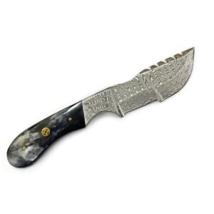 Titan International Knives Damascus Hunting and Camping Knife | Fixed Blade Survival Knive Handmade 1095 4340 Carbon Mix Hand Pounded | Bolster and Dyed Bone Handle with Leather Sheath Perfect for Outdoors