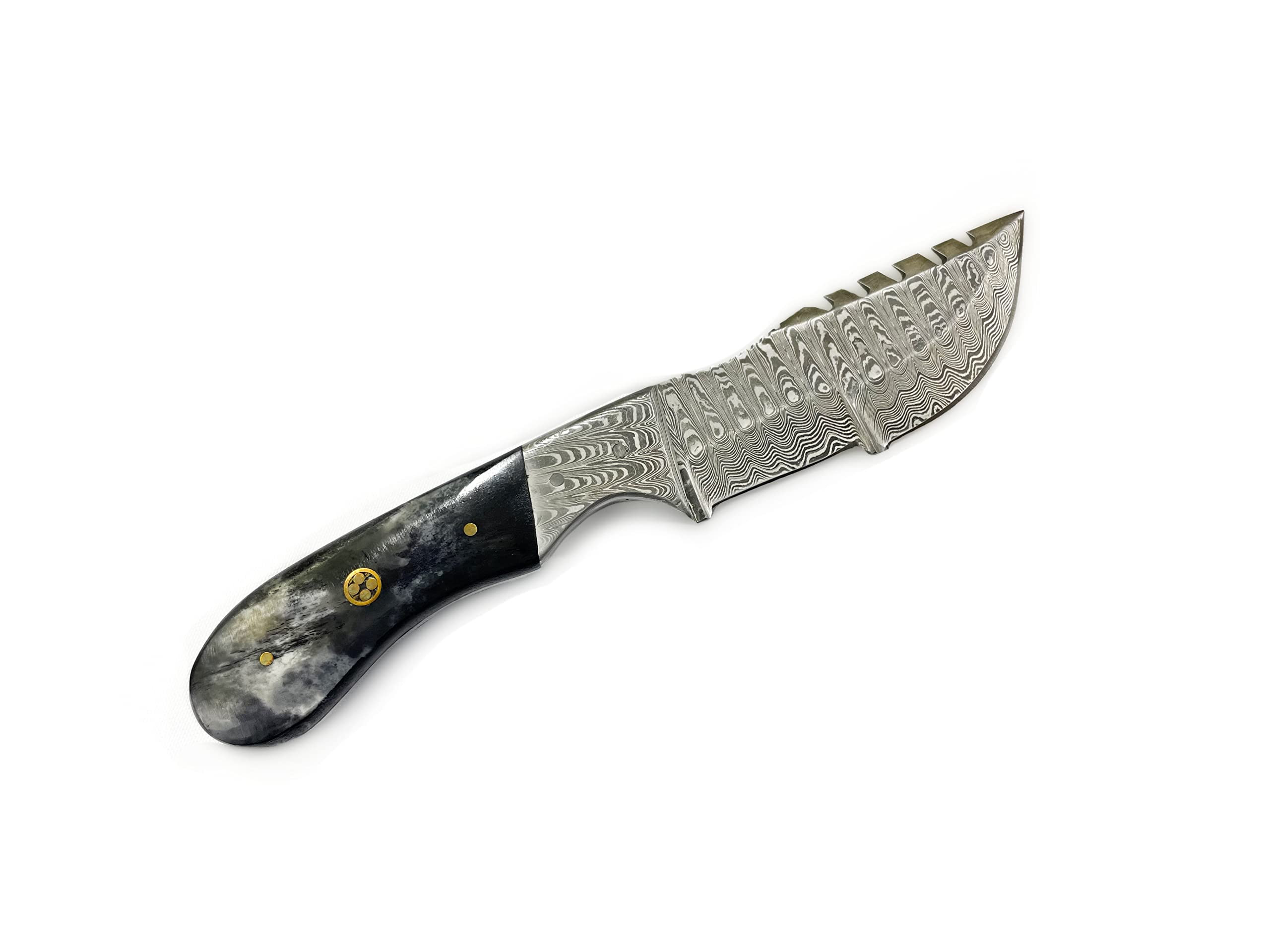 Titan International Knives Damascus Hunting and Camping Knife | Fixed Blade Survival Knive Handmade 1095 4340 Carbon Mix Hand Pounded | Bolster and Dyed Bone Handle with Leather Sheath Perfect for Outdoors