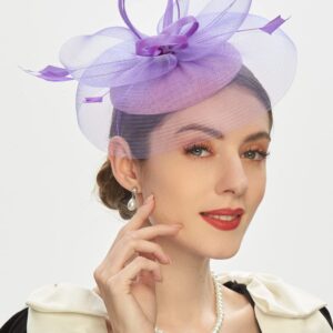 Cizoe Tea Party Fascinator Kentucky Derby Hat Fascinator Pillbox Hat Headband for Cocktail(A-purple