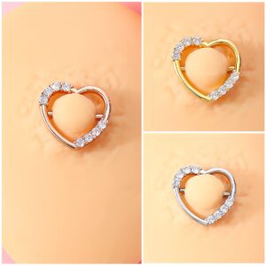 Melighting Heart Nipple Rings 14G Dainty Nipple Clicker Shiny Clear CZ Nipple Piercing Jewelry 316L Surgical Steel Nipple Piercing Barbell for Women