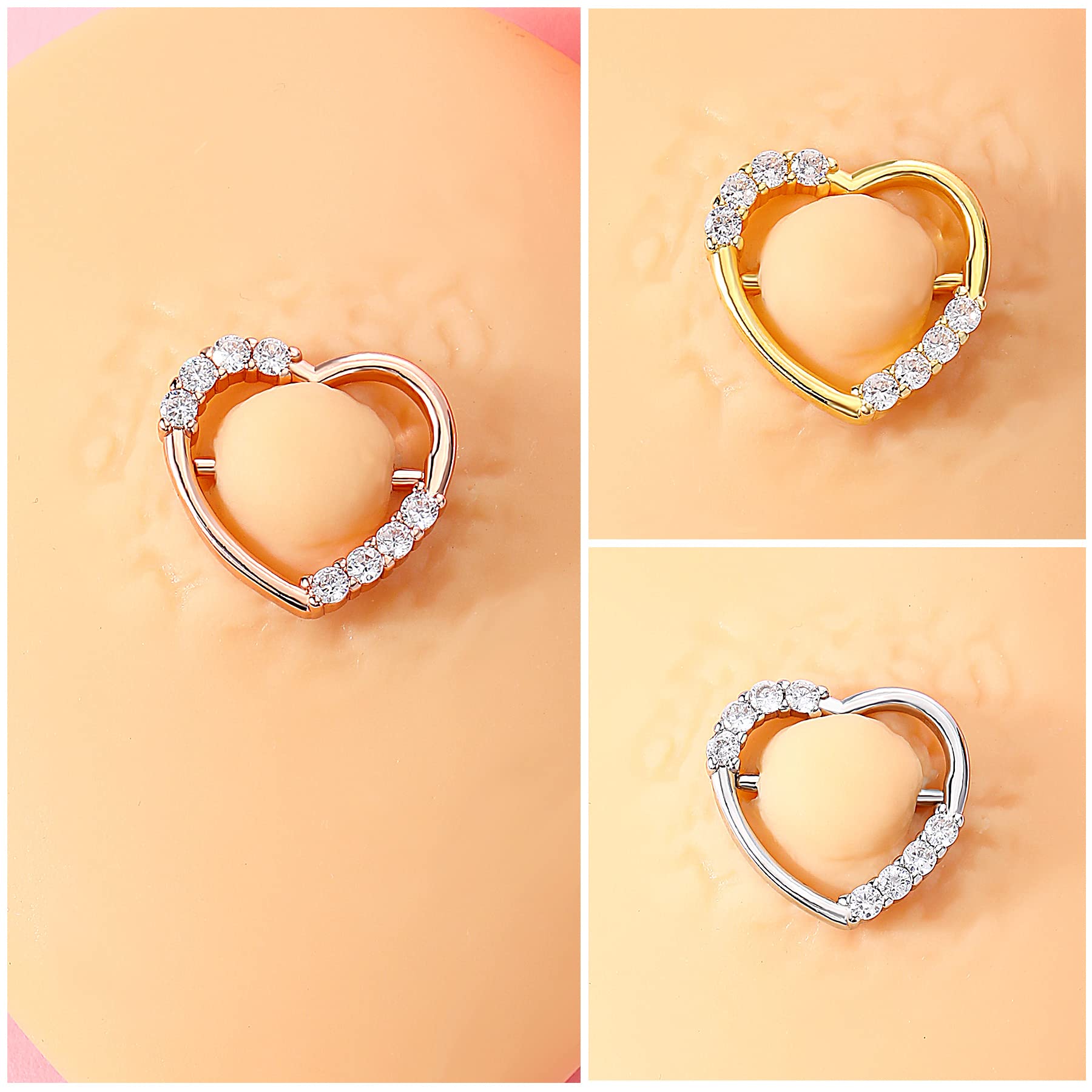 Melighting Heart Nipple Rings 14G Dainty Nipple Clicker Shiny Clear CZ Nipple Piercing Jewelry 316L Surgical Steel Nipple Piercing Barbell for Women