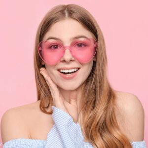 Pibupibu 12 Pack Colorful Heart Shaped Sunglasses for Women Bulk Rimless Glasses Transparent Bachelorette Party Favors