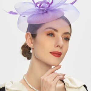 Cizoe Tea Party Fascinator Kentucky Derby Hat Fascinator Pillbox Hat Headband for Cocktail(A-purple