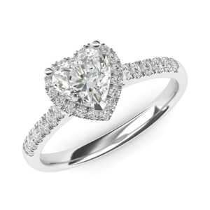 14k White Gold Heart-shaped Genuine Moissanite Halo Engagement Ring with Side Stones Promise Bridal Ring (8)