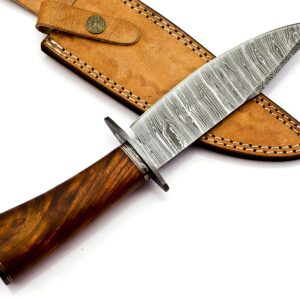 Nooraki BK-348 Handmade Damascus Steel Fixed Blade Bowie Knife with Leather Sheath, Multipurpose Knife Rosewood Handle with Damascus guard for Everyday Carry, Camping, Hunting, 12 Lengt