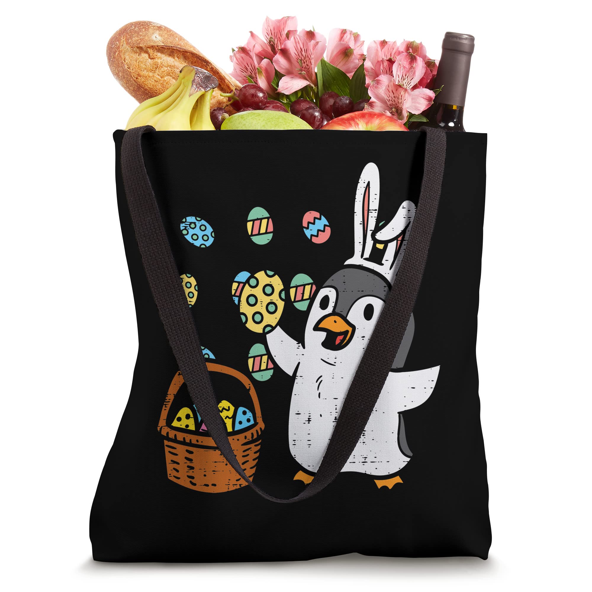 Easter Penguin Bunny Ears Eggs Basket Cute Men Women Kids Tote Bag