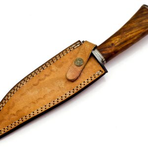 Nooraki BK-348 Handmade Damascus Steel Fixed Blade Bowie Knife with Leather Sheath, Multipurpose Knife Rosewood Handle with Damascus guard for Everyday Carry, Camping, Hunting, 12 Lengt