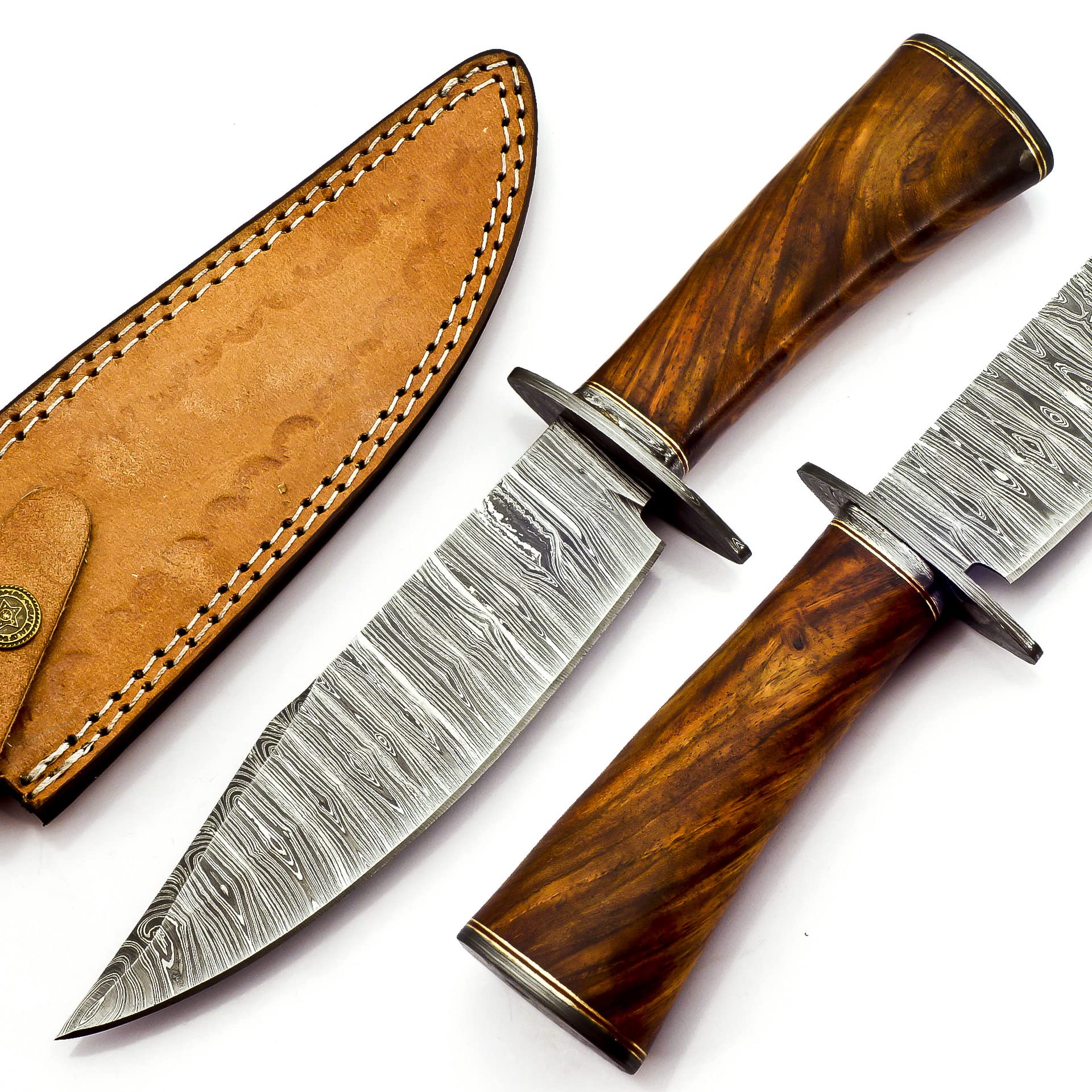 Nooraki BK-348 Handmade Damascus Steel Fixed Blade Bowie Knife with Leather Sheath, Multipurpose Knife Rosewood Handle with Damascus guard for Everyday Carry, Camping, Hunting, 12 Lengt