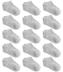 kereda 15 pairs kids ankle socks boys girls half cushion low cut athletic socks 9-12 years grey