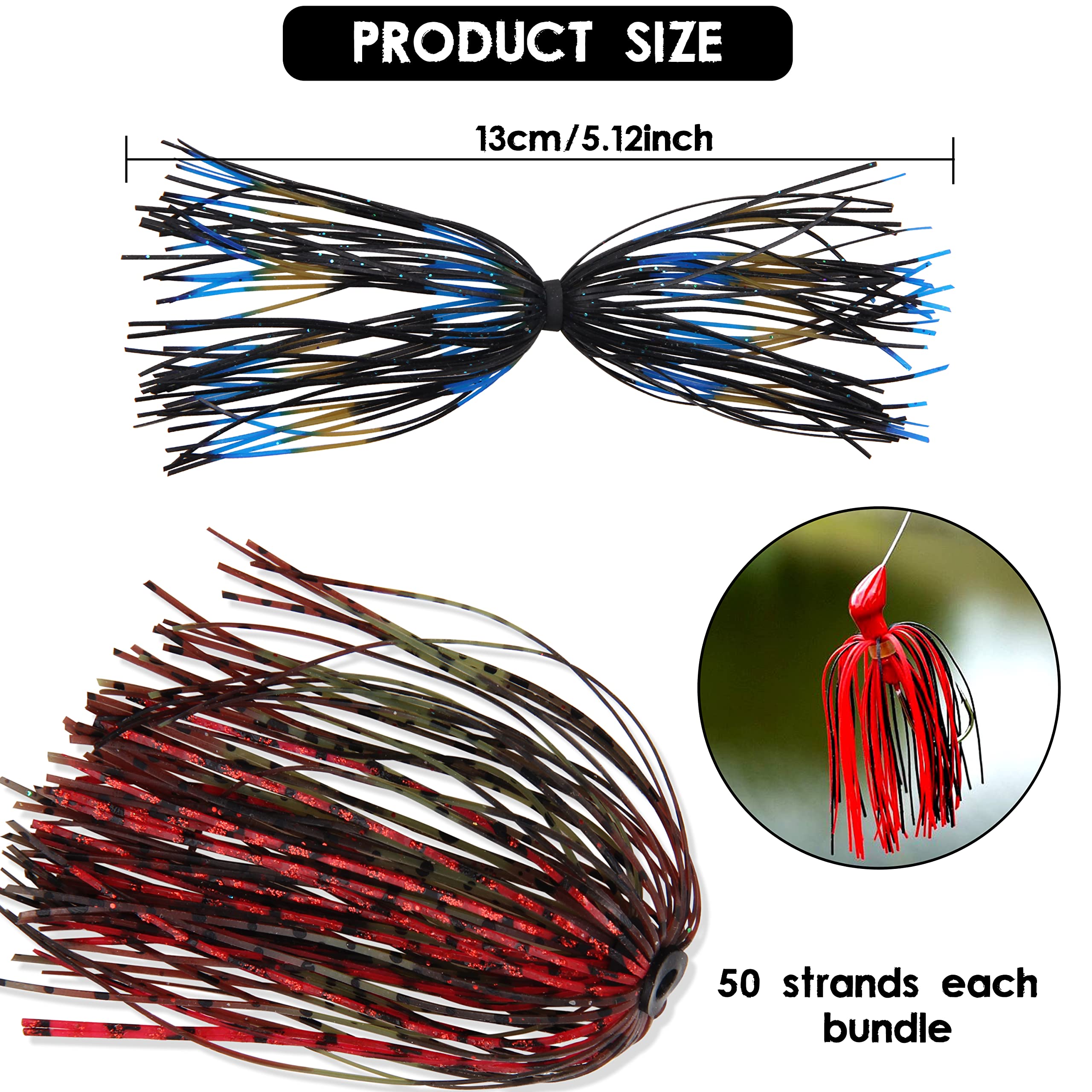 Silicone Skirts Rubber Jig Skirts, 18 Bundles 50 Strands Fishing Lures Skirt Replacement Kit for DIY Spinnerbait Lures Fishing Bait Accessories