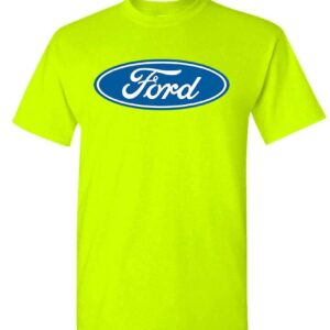 Ford LOGO - Built Tough Blue Oval Stamp Emblem - Unisex T-Shirt (Small, Safety Green)