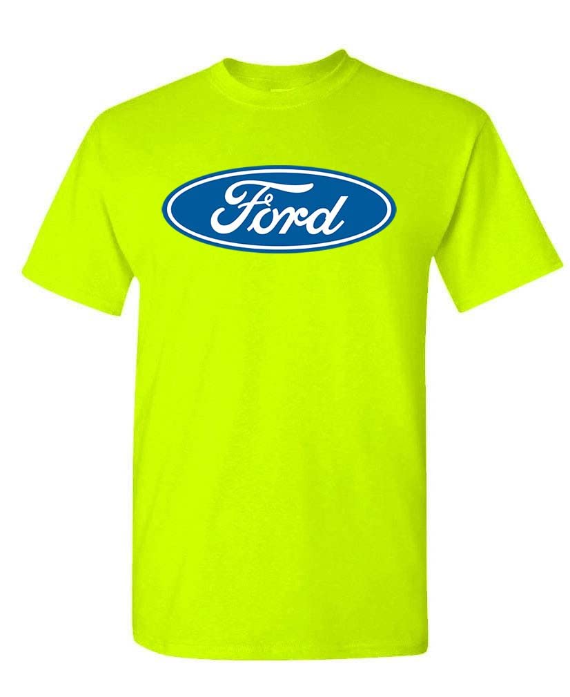 Ford LOGO - Built Tough Blue Oval Stamp Emblem - Unisex T-Shirt (Small, Safety Green)