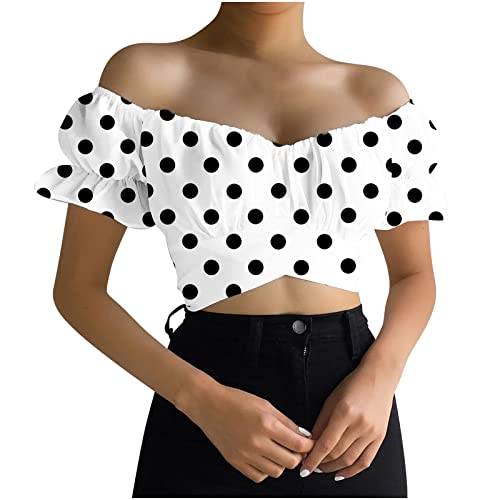 YUTK Sexy Crop Tank Top Womens Off Shoulder Short Sleeve Ruched Summer Casual T Shirts Fashion Clubwear A