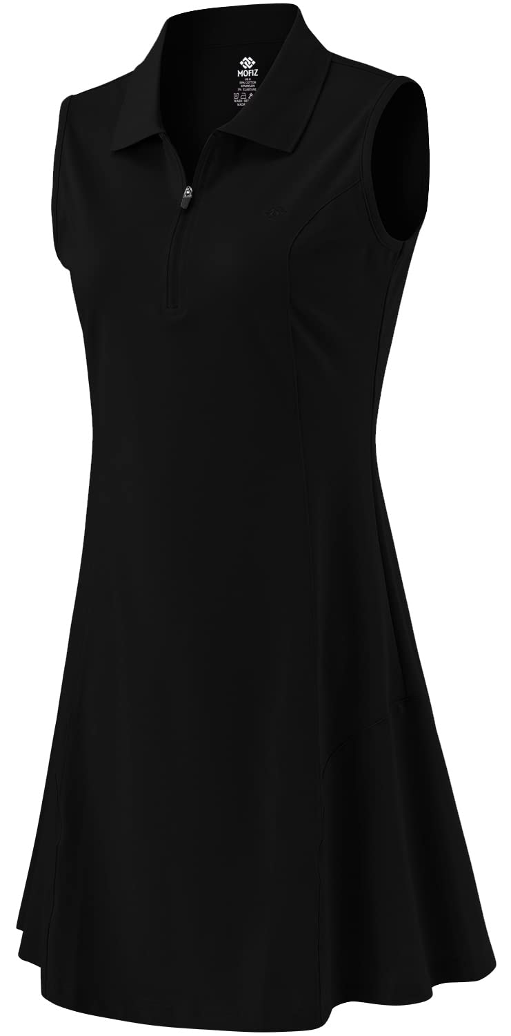 MoFiz Women's Golf Tennis Polo Dress Sleeveless Zip Up Lightweight Quick Dry Moisture Wicking Athletic Sports Workout Black M