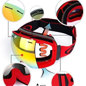 Jueshanzj Ski Goggles 100% UV Protection Snow Goggles for Men, Women Black frame + black film + black red belt