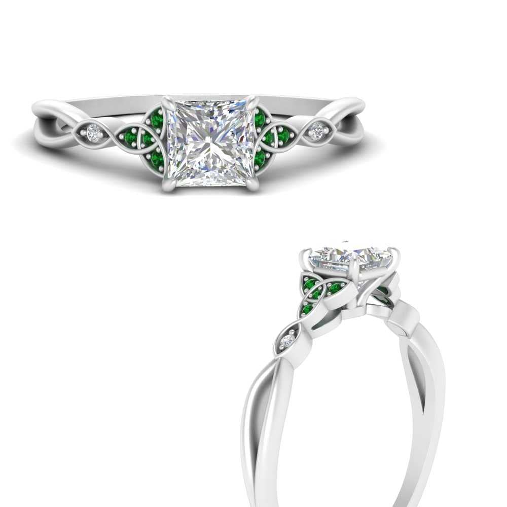 55Carat Celtic Knot Split Diamond Ring 925 sterling silver Created Princess Princess shape Green color Petite Engagement Rings pave Setting in Size 10 Party Wear Daily Wear Ornament