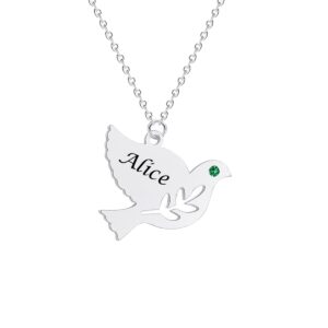 lonago peace dove necklace personalized,engrave name dove pendant peace jewelry gift for women