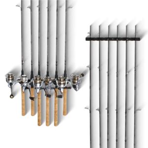 Rush Creek Creations, Ceiling Fishing Rod Holder for 6 Rods, Fishing Pole Holder for Garage Organization and Wall Storage, for Fishing Reels, Fishing Gear, and Fishing Accessories (2 Horizontal Rack)