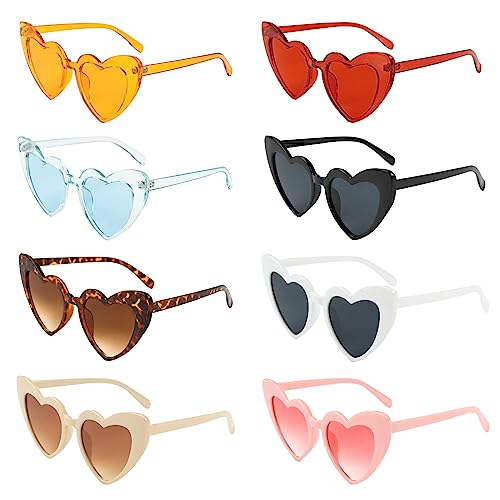 FUNUPUP 8 Pairs Heart Shaped Sunglasses Bachelorette Party Sunglasses Bride Bridesmaid Heart Glasses for Women Party Favors