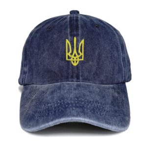 Giavuwn Embroidered Ukraine Hat Retro Vintage Washed Cotton Denim Baseball Caps Navy