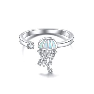 winnicaca jellyfish gifts for women sterling silver jellyfish rings for women jellyfish jewelry created opal rings cute animal rings for women adjustable ocean ring