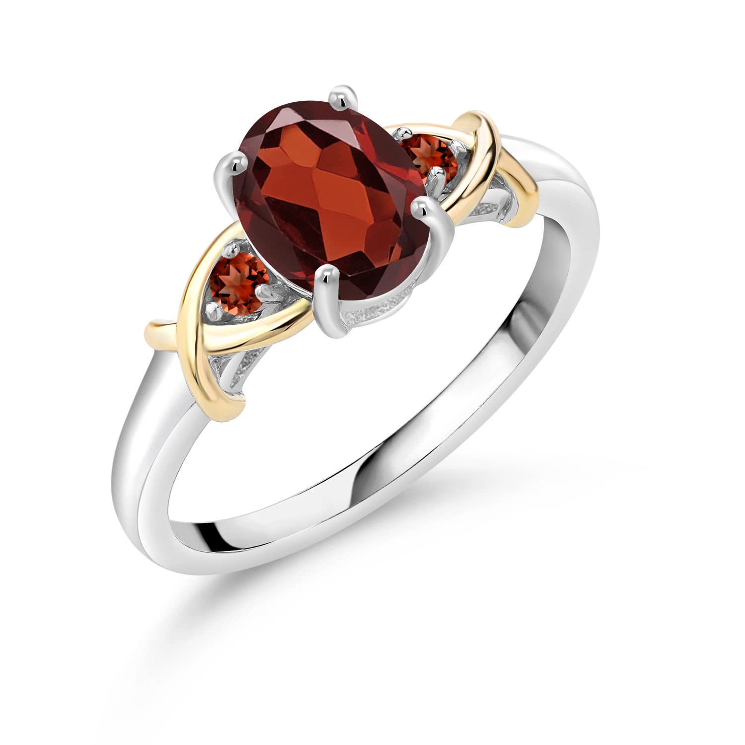 Gem Stone King 925 Sterling Silver and 10K Yellow Gold Red Garnet Ring For Women (1.60 Cttw, Oval 8X6MM, Gemstone Birthstone, Available In Size 5, 6, 7, 8, 9)