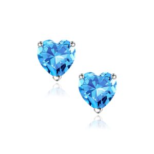 SMILEST Heart Birthstone Earrings for Women Mom- Aquamarine Birthstone Stud Earrings for 925 Sterling Silver Heart March Birthstone Earrings Blue Birthstone Stud Earrings for Women Mom Wife Grandma