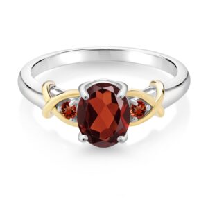 Gem Stone King 925 Sterling Silver and 10K Yellow Gold Red Garnet Ring For Women (1.60 Cttw, Oval 8X6MM, Gemstone Birthstone, Available In Size 5, 6, 7, 8, 9)