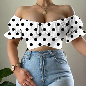 YUTK Sexy Crop Tank Top Womens Off Shoulder Short Sleeve Ruched Summer Casual T Shirts Fashion Clubwear A