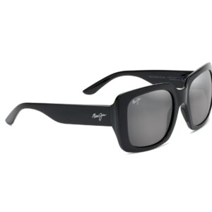 Maui Jim Women's Two Steps Polarized Fashion Sunglasses, Black Gloss/Neutral Grey, Medium